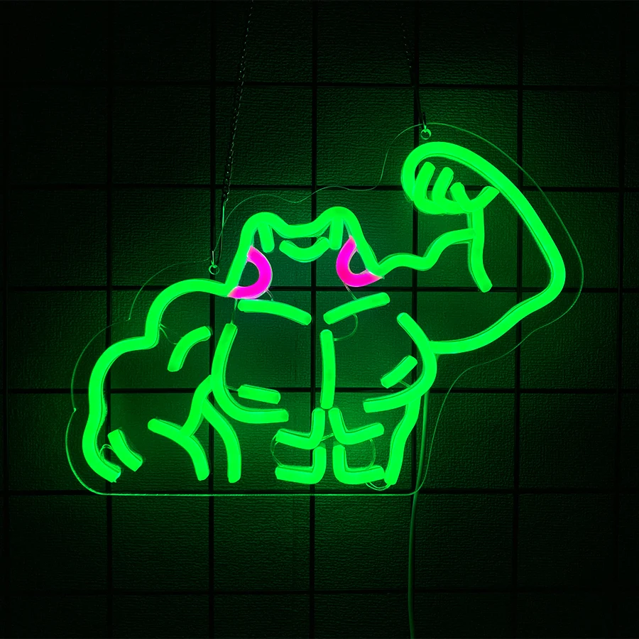 Frog Led Neon Sign, Abdominal Muscle Frog Hercules Icon Hand-Made, Used For Bedroom, Gym, Game Room, Bar, Man Cave Art Decor.