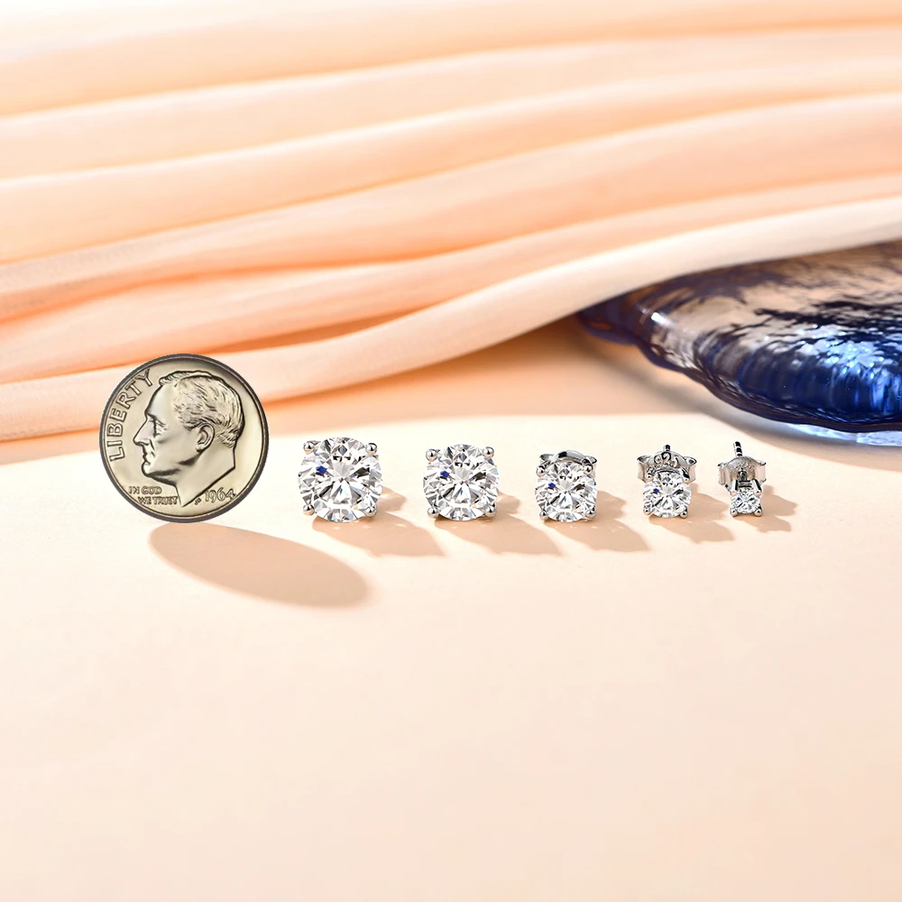 ATTAGEMS 1 Carat 6.5mm D Color Moissanite Stud Earrings For Women Top Quality Solid 925 Sterling Silver Classic Wedding Jewelry