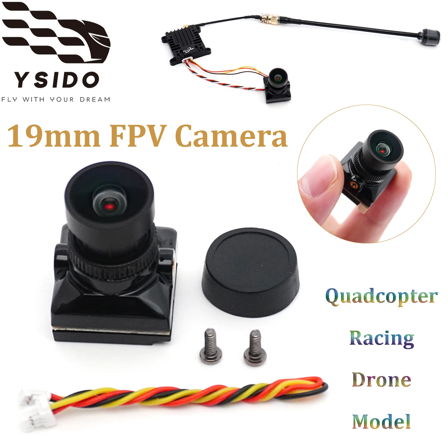 เลนส์ YSIDO 2.1 มม. กล้อง FPV ขนาด 19 มม.*19 มม. รองรับไฟ 5-20V โหมดวิดีโอ PAL/NTSC สำหรับโดรนแข่งแบบ Freestyle Quadcopter อุปกรณ์เสริมสำหรับโมเดลโดรน