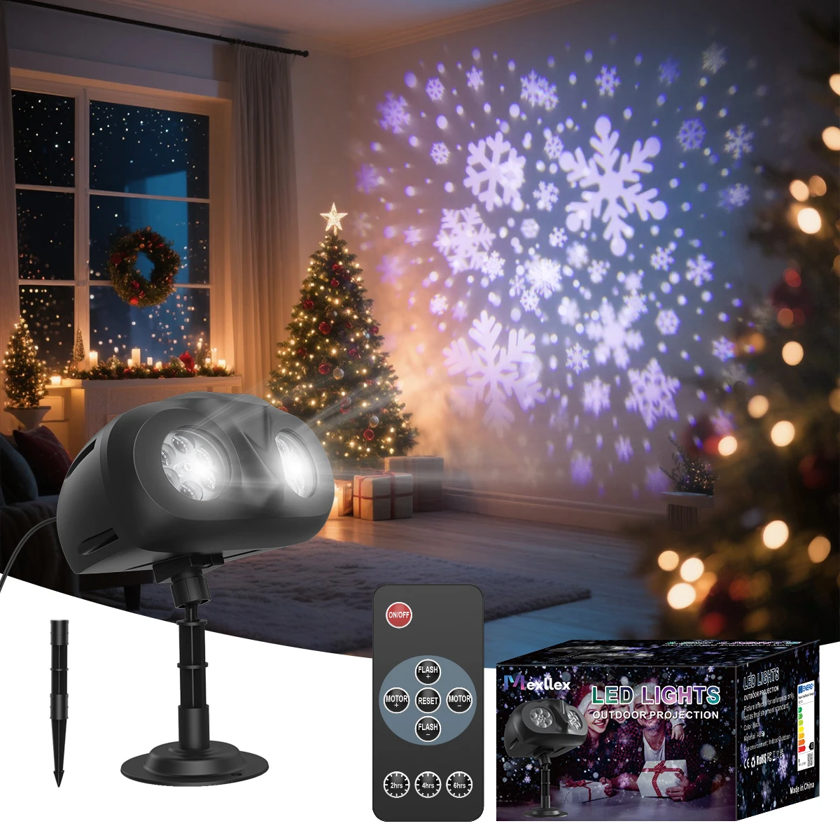 Owl Shaped Christmas Snowflake Projector Light, Double-Head HD Dynamic Outdoor IP44 Waterproof Garden Holiday Lamp with Remote