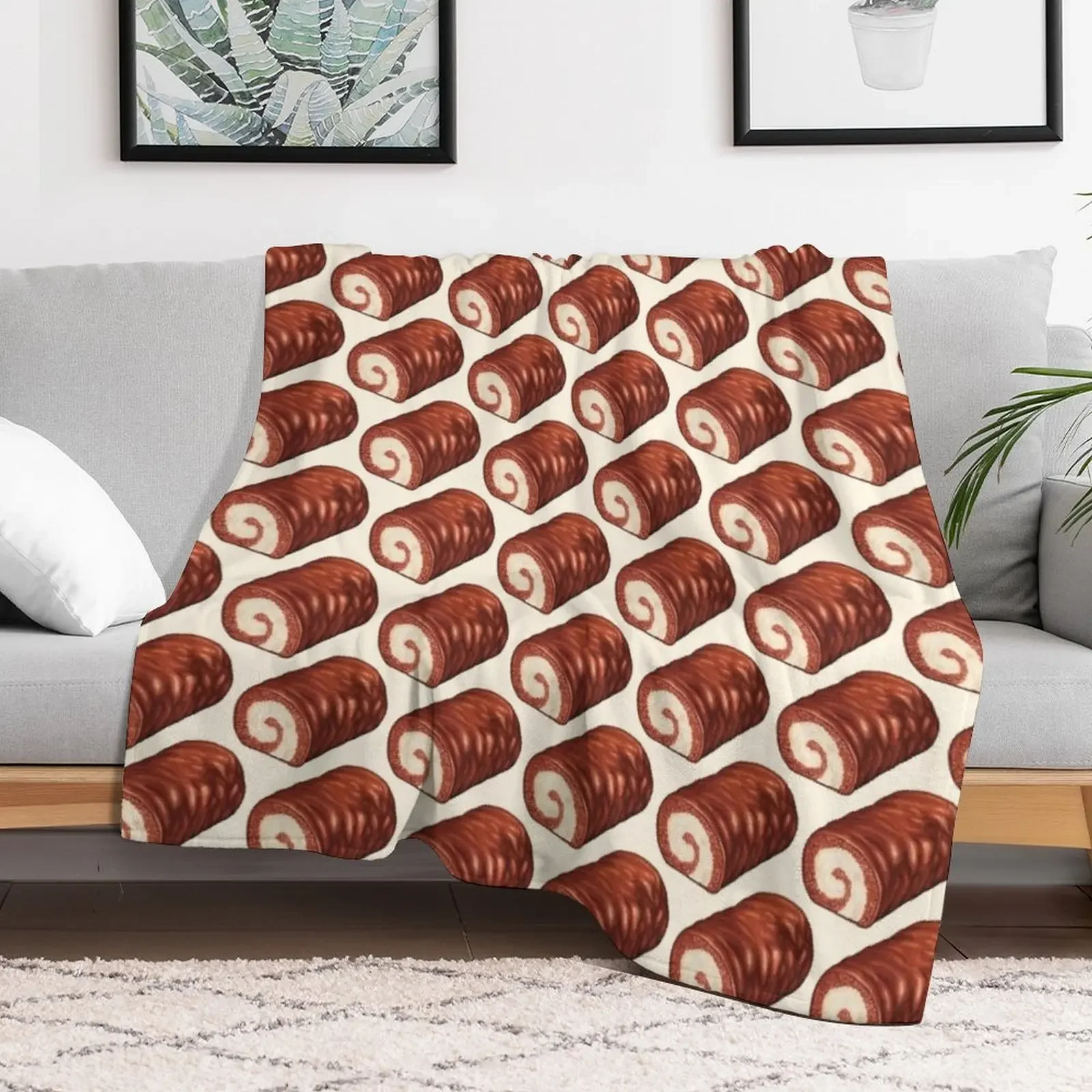 Chocolate Swiss Roll Cake Pattern Throw Blanket Fluffy Cozy Throw Blanket for Home Decor