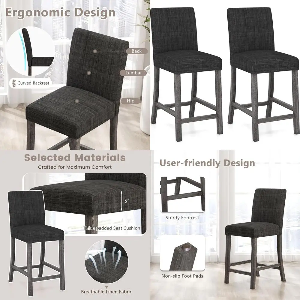 Bar Stools Counter Height Set o 2, 24.5" ern abric Bar Chairs with Back, ootrest & Solid Wood Legs, Upholstered Wood Barstools o