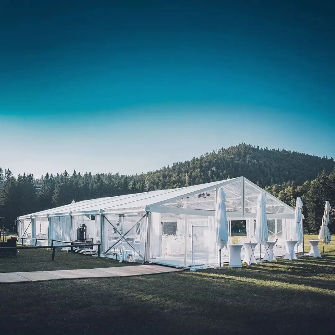 Aluminum Alloy Clear Span Marquee Tent Transparent PVC Roof Waterproof Outdoor Large Tent For Wedding Ceremony Party Custom Size