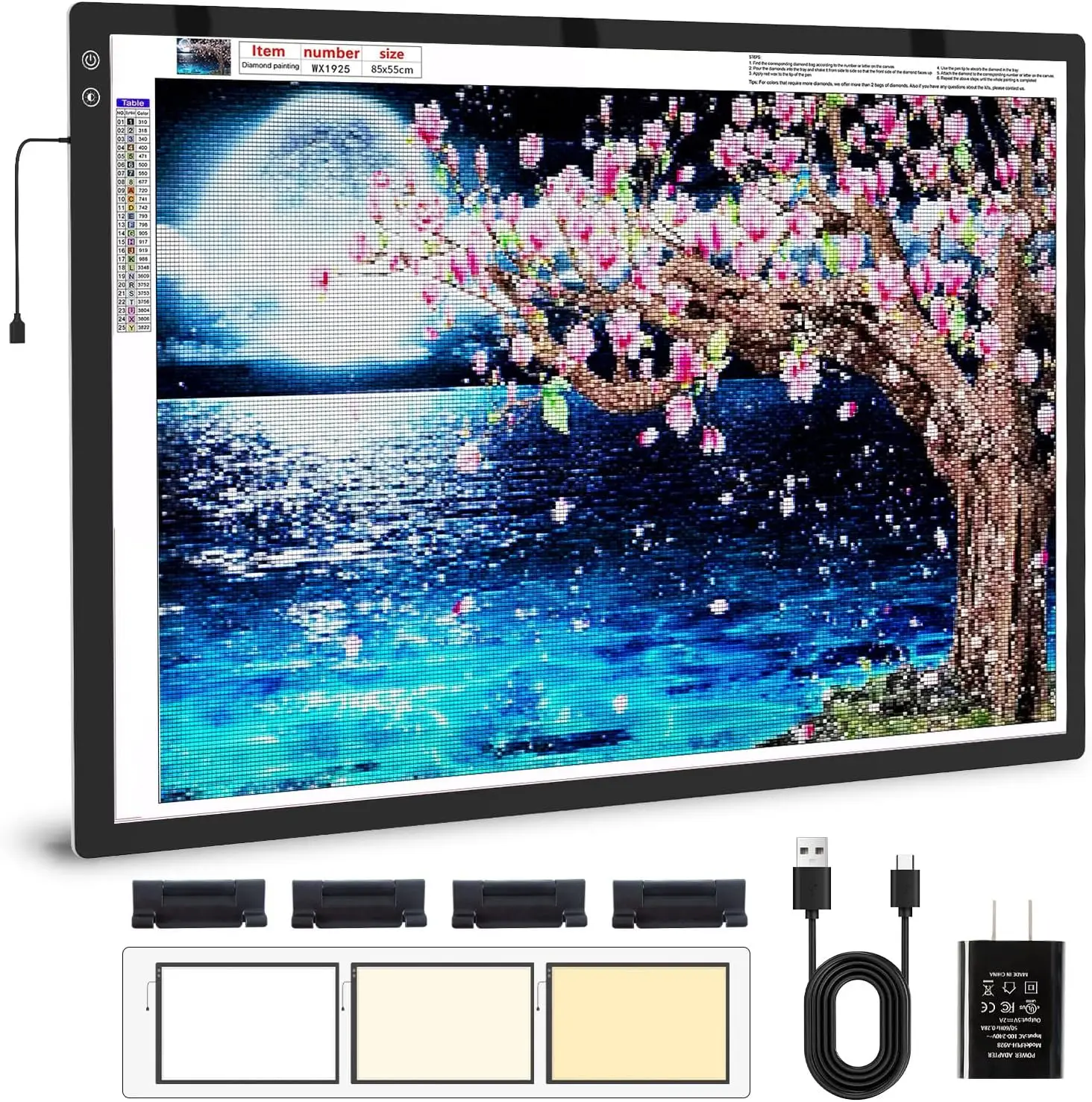 A1(35.4''x 23.6'') Large Rechargeable Light Pad for Diamond Painting,6 Levels & Stepless Dimming Light Box for Tracing,3-Color Modes Light Board,Built-in 6000mAh Battery Light Table for Art