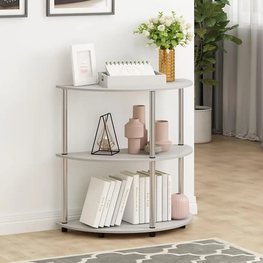 طاولة كونسول نصف دائرية بإطار من الفولاذ المقاوم للصدأ، بلوط أبيض، قطر 15.6 × 31.1 عرض × 30.8 ارتفاع #2