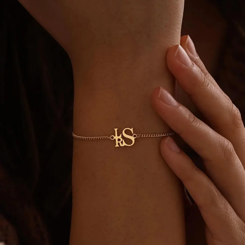 

Tangula Personalize 2-3 Monogram Stainless Steel Bracelets For Women Custom Name Initials Chain Bracelet Party Accessories