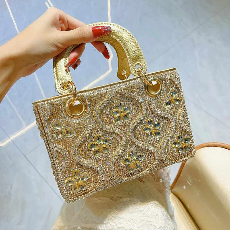 2025 Vintage Designer Crystal Evening Clutch Bag Women's Crossbody Bag Luxury Rhinestone Handbags Lady Wedding Party Tote Bag