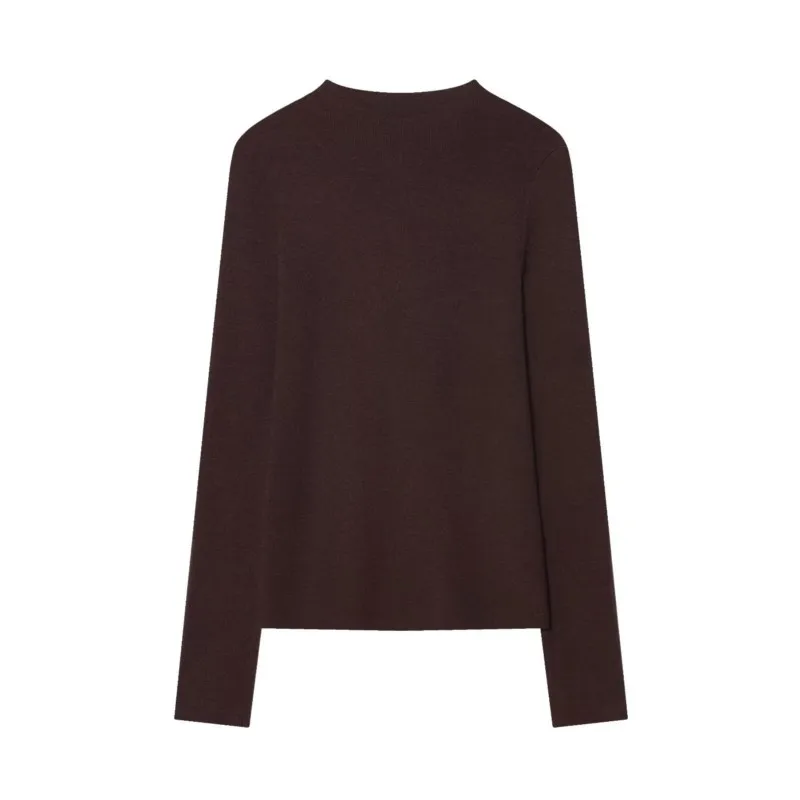 Femmes Simple tricot pull demi col haut automne femmes tricot à manches longues pull femme Base hauts