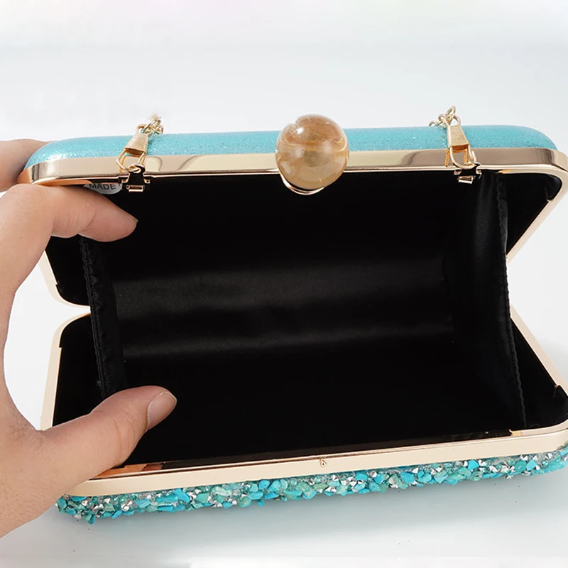 Golden Sling Bag for Women 2024 Luxury Designer Handbags Stone Decoration Ladies Wallets Crossbody Shoulder Clutch Purse