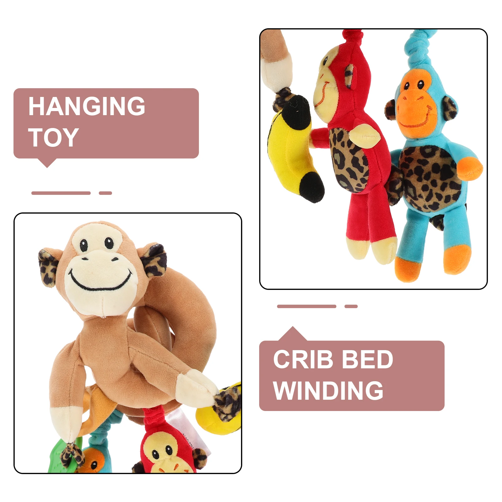 Juguetes de mono envueltos en la cama, cochecito en espiral para actividades de bebé, campana colgante de viaje para niños pequeños, cuna, desarrollo sensorial suave, Color brillante