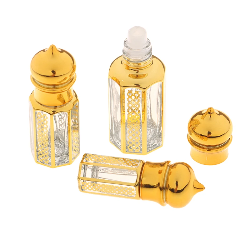 Botella enrollable portátil de 3/6/15ml, Mini contenedor de aceite esencial de vidrio, botella de Perfume para mezclar, botella enrollable vacía dorada