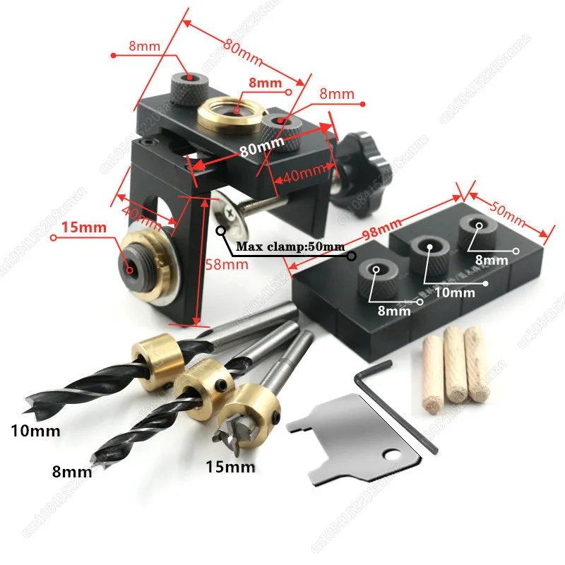 1Set Wood Doweling Jig Pocket Hole Drilling Locator Jig Kit with 8/10/15mm Drill Bit Vertical Drill Guide Hole Puncher Tools New