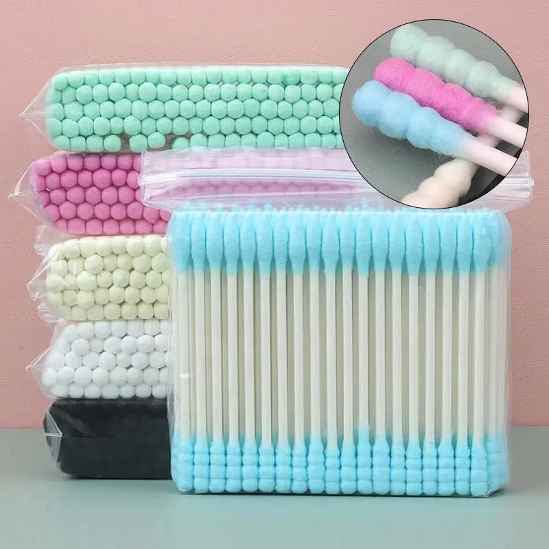 100/300/500Pcs Multi Colored Double Headed Cotton Swabs for Makeup and Makeup Removal Ear Cleaning Hotel Bathroom Cotton Swabs