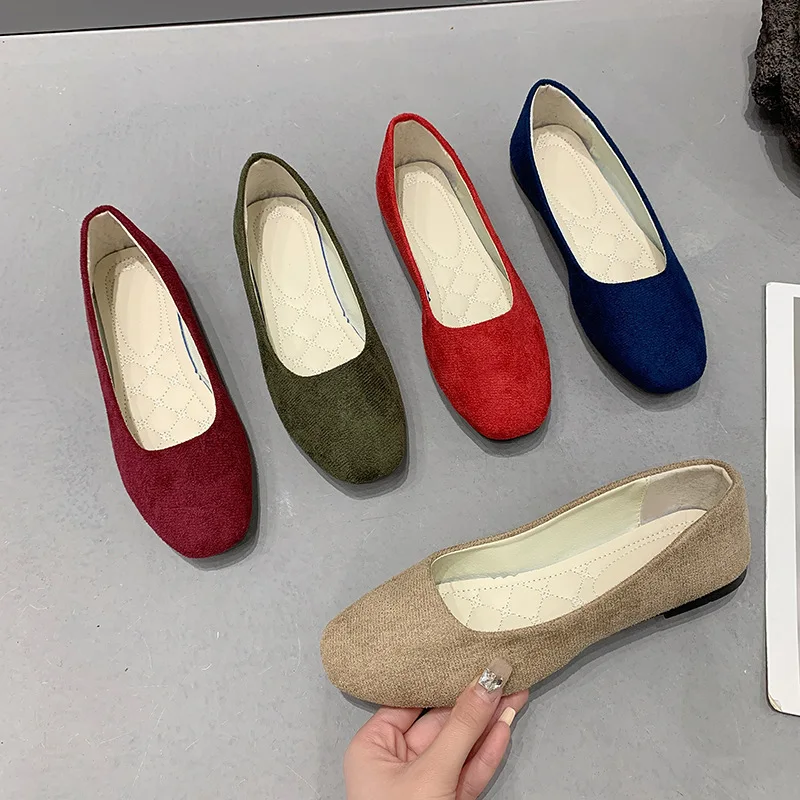 Women'S Flat Shoes Suede Shallow Mouth Women'S Single Shoes Comfortable Flat Casual Shoes Solid Color Daily Commuting Shopping