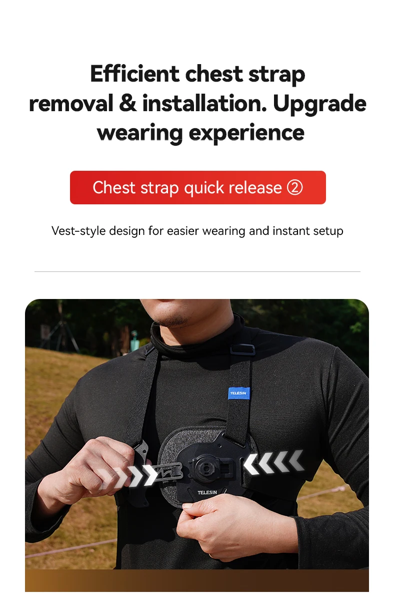 Teinin Quick Release Brustgurt halterung für Gopro Hero 12 11 10 9 8 7 6 5 insta360 dji osmo Action Kamera Zubehör – Detail 4