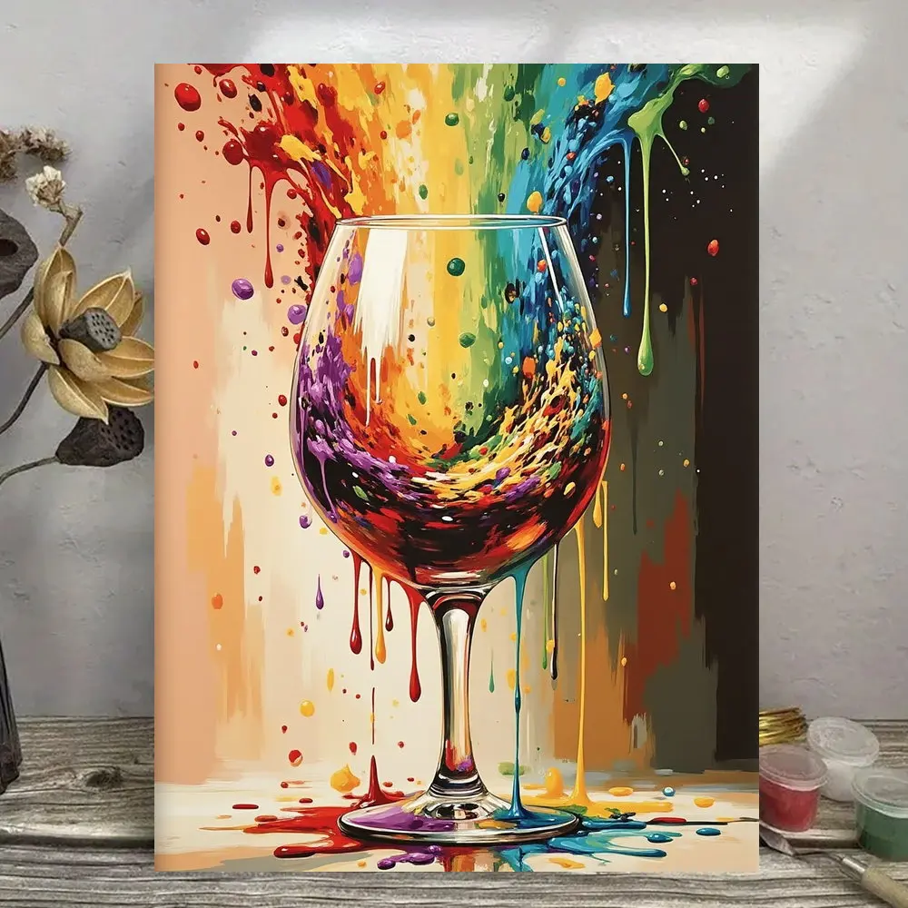 Paint By Numbers Kit for Adults Beginner 40X50CM Rainbow Paint Wine Glass DIY Canvas Painting Home Wall Decor Art Craft Gift