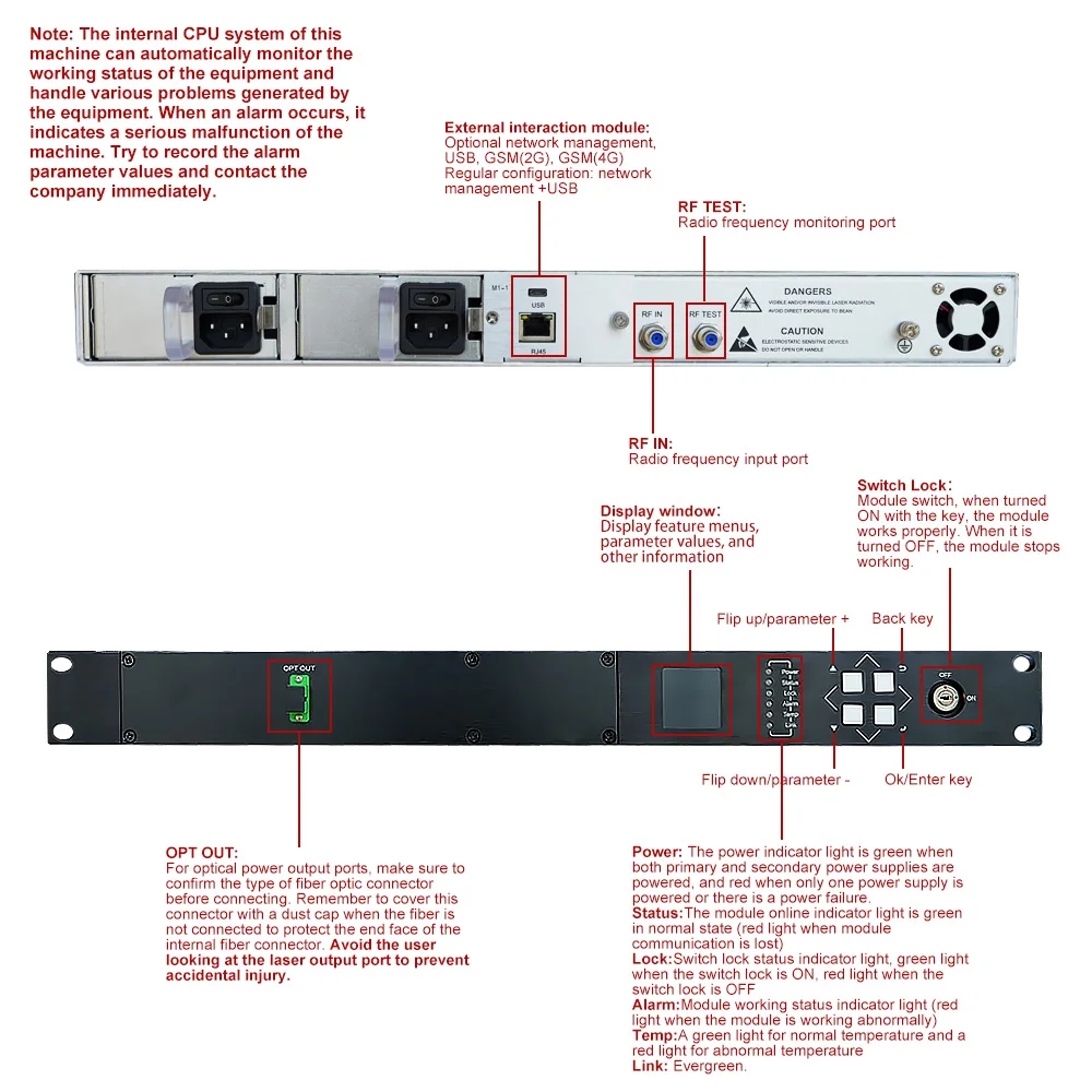 1550nm FTTH Modulation Optical Transmitter LT1300 10dBm High Power SM Fiber Modem Fiber Optic Dual Power RF to Fiber Converter