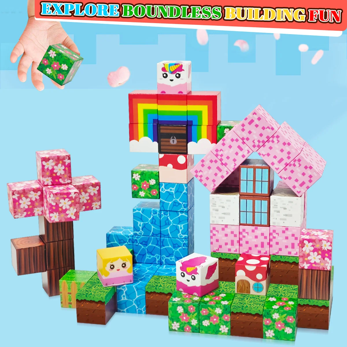 자석 블록, 무지개 유니콘 자석 큐브, 소녀와 소년을 위한 교육용 장난감, 이상적인 크리스마스 생일 선물