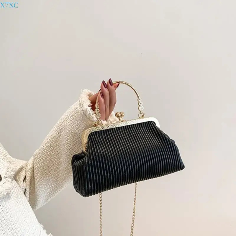 

X7XC Sophisticated Evening Purse with Metal Buckle Chain Crossbody Bag Top Handle PU Shoulder Handbag for Women's Night Out