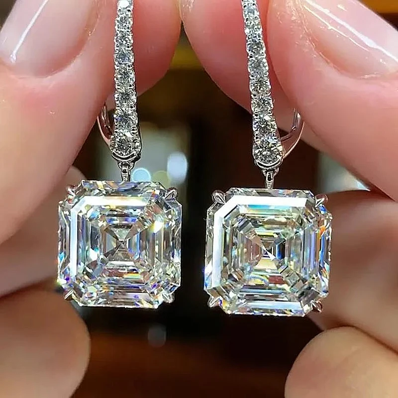 Huitan Luxury Square Cubic Zircon Dangle Earrings Fashion Women\'s Accessories High-quality Bridal Wedding Trend Eternity Jewelry