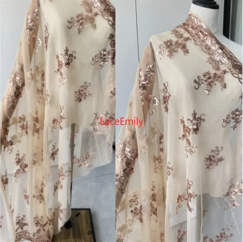 

5-цветная кружевная ткань с блестками и цветочной вышивкой, тюлевая ткань цвета шампанского с блестками для платьев, свадебных платьев,