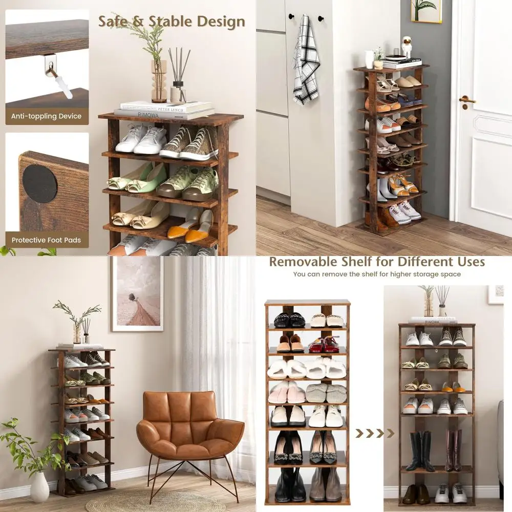 

8-ярусная узкая полка для обуви на 14 пар, компактный органайзер для прихожей, входной двери или гардеробной
