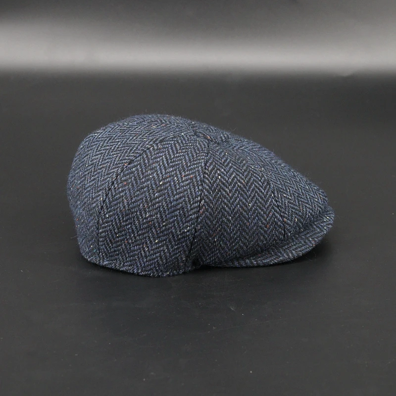 70% Wool Newsboy Hat Men Beret Navy Blue Spring Autumn Winter Vintage Tweed herringbone pattern Berets Women Octagonal Cap BJM44