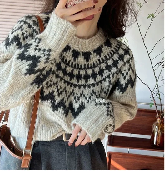 Vintage Soft Women Cashmere Sweater Winter Autumn Long Sleeve Knitted Pullover Gray Soft Jumper Wool Knitwear All Match X410