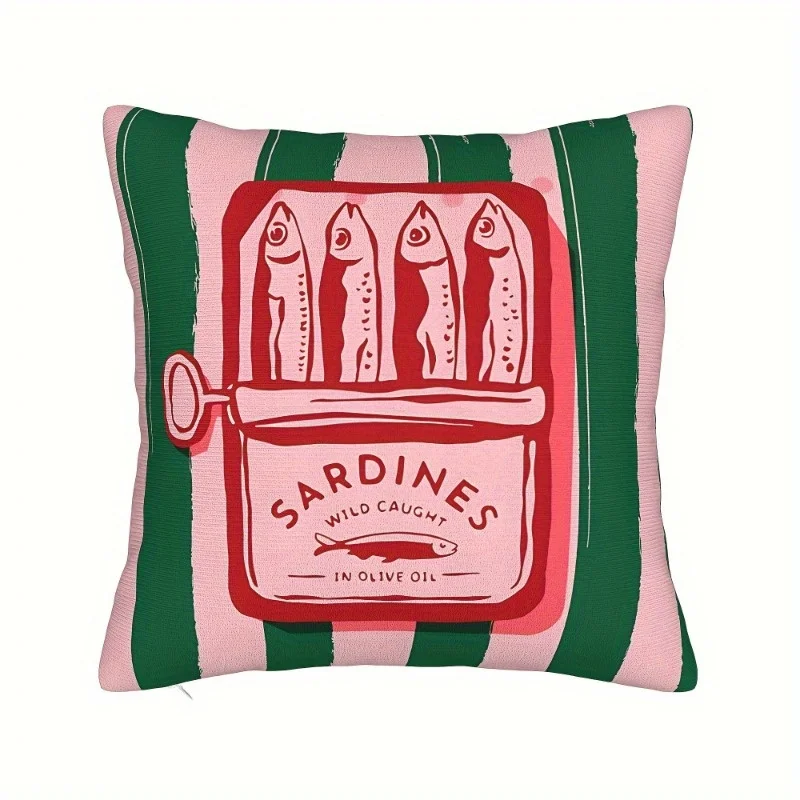 1pc Sardine Can Retro Illustration Throw Pillow Cover,Suitable for Sofa,Bedroom,LivingRoom,Kitchen.a Unique Gift for Food Lovers