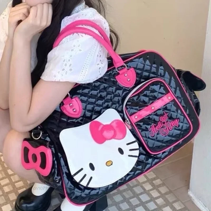 Sanrio Hello Kitty japońska słodka różowa zabawka damska torba na ramię słodka dziewczyna PU skórzana torba Crossbody o dużej pojemności