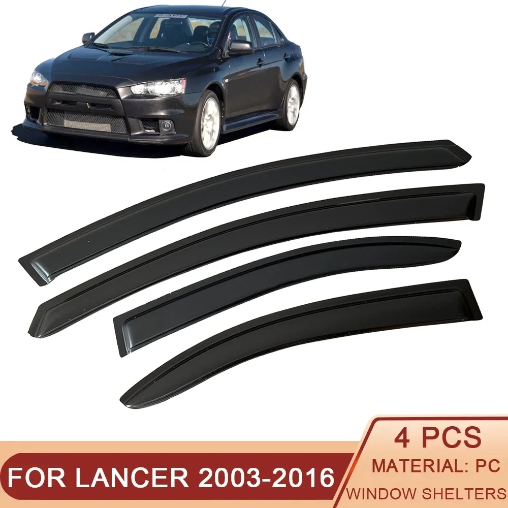 For Mitsubishi Lancer 2003-2016 Auto Black Tinted Car Side Window Visor Guard Vent Awnings Shelters Rain Guard Door Ventvisor