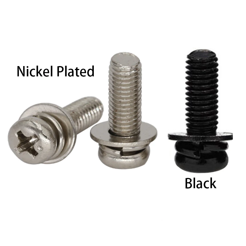 

M2 M2.5 M3 M4 M5 M6 Black/Nickel Plated Carbon Steel Phillips Cross Round Pan Head Washer Combination Screw Sems Bolt Kit Set