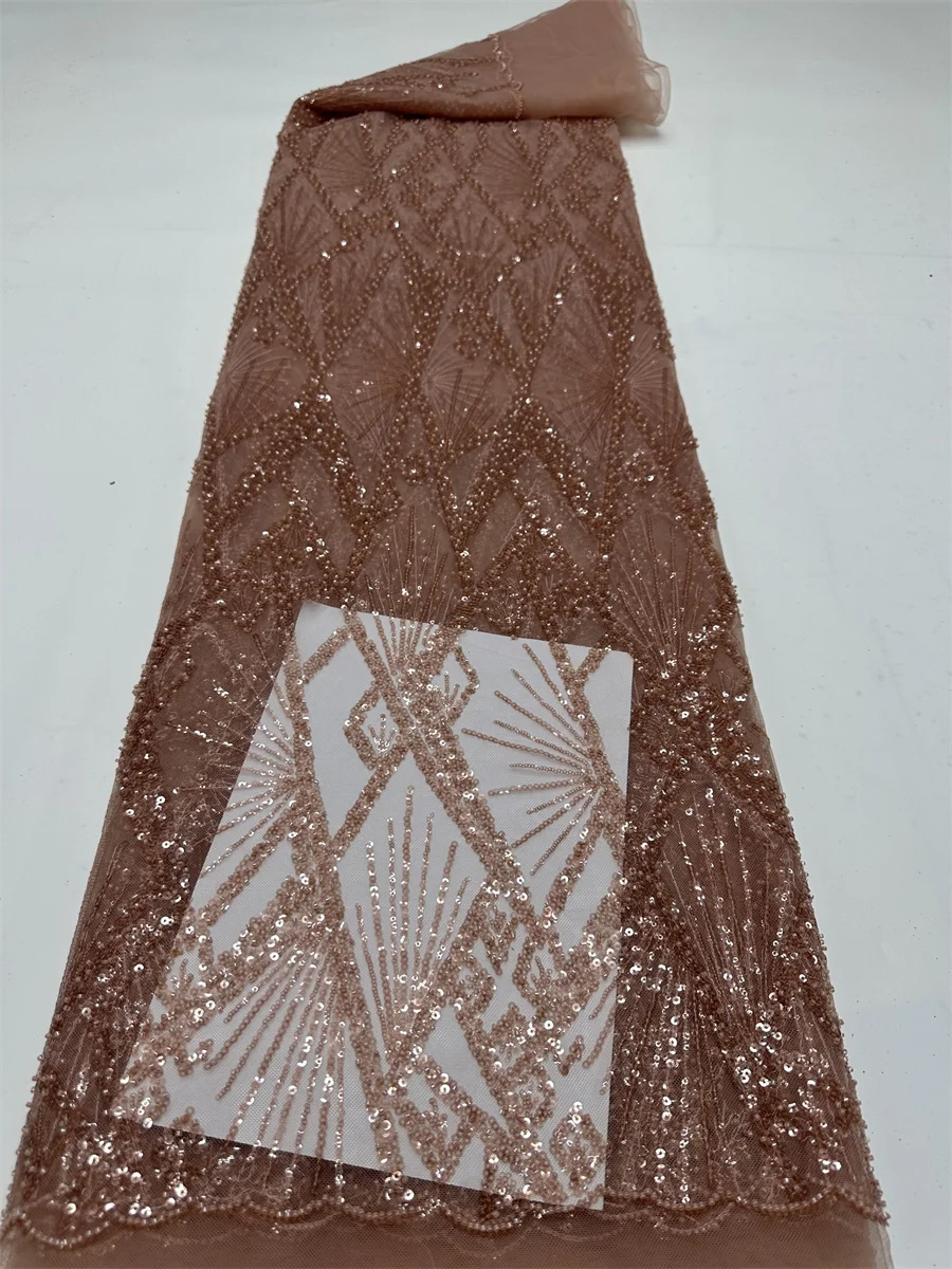 

Luxury African Handmade Beaded Lace Fabric 2024 High Quality French Embroidery Nigeria Net Lace Fabrics for Sewing