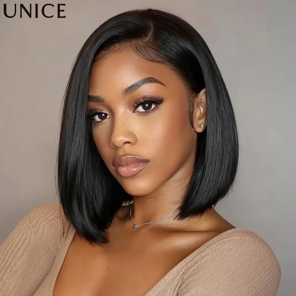 UNice Hair 7x5 Bye Bye Slip Silky Straight Bob Wig With Drawstring 100% Human Hair Glueless Wigs 150% Density