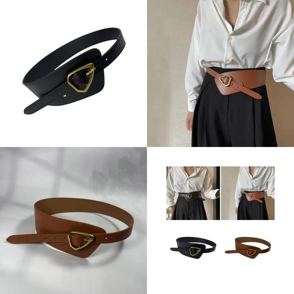 

652F Elegant Wide Waistband Adjustable Comfortable Waist Belts Unique Diagonals LadiesLeather Accessory for Stylish Outfits