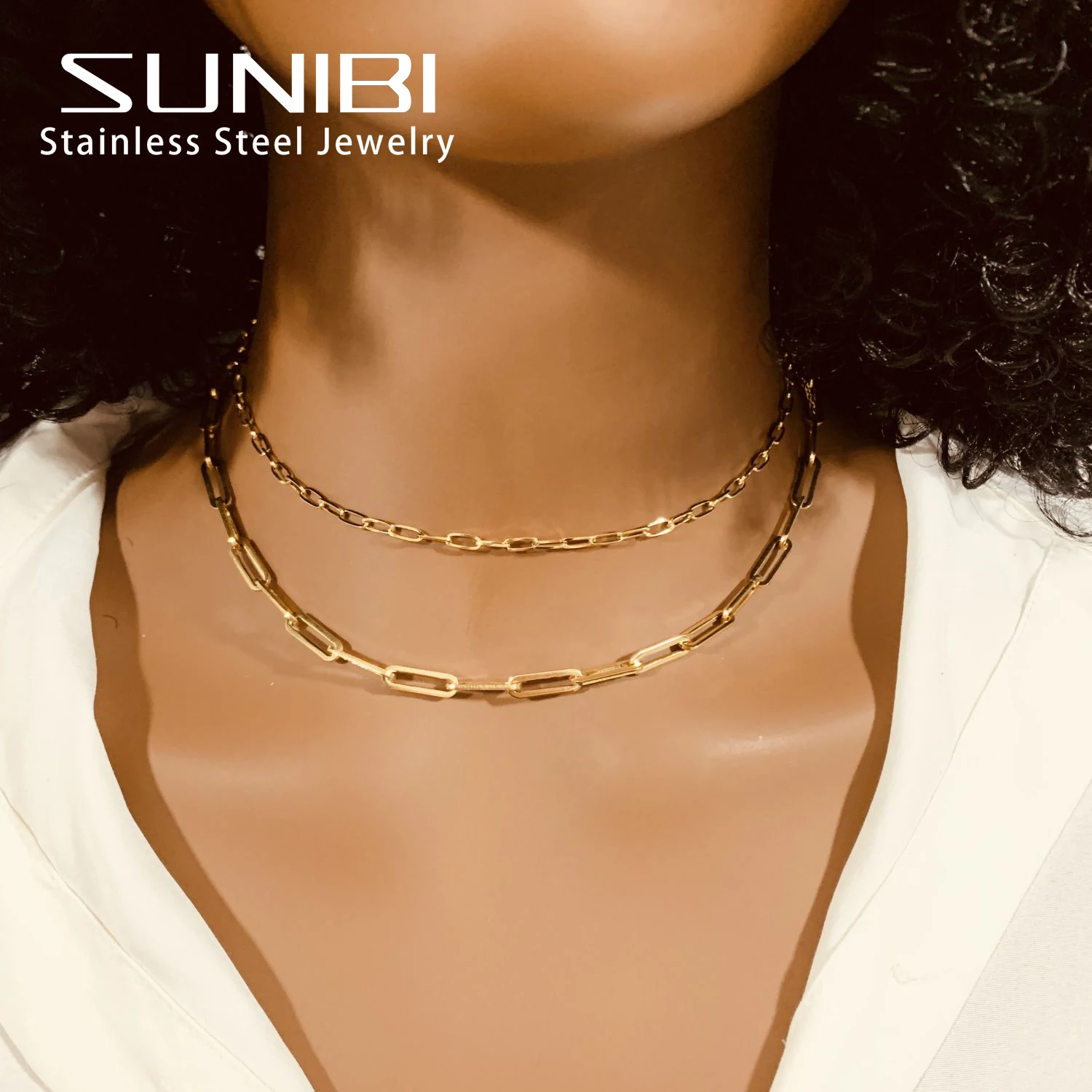 SUNIBI Stainless Steel Necklaces for Women Gold Color Basic Punk Link Chain Necklace Solid Metal Jewelry Wholesale/dropshipping