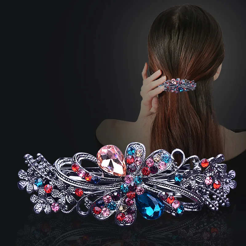 Fashion Hair Accessories New Korean Version Sparkling Crystal Flower Spring Hairpin Retro Zircon Top Clip Ponytail Legant Female