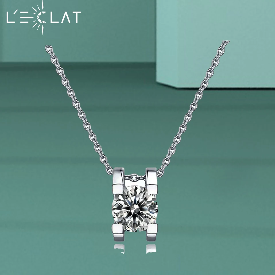 

LECLAT Moissanite Diamond 10.2mm 0.5/1/2CT Necklace Pendant 925 Silver Necklace For Women Chains Party Bridal Fine Jewelry