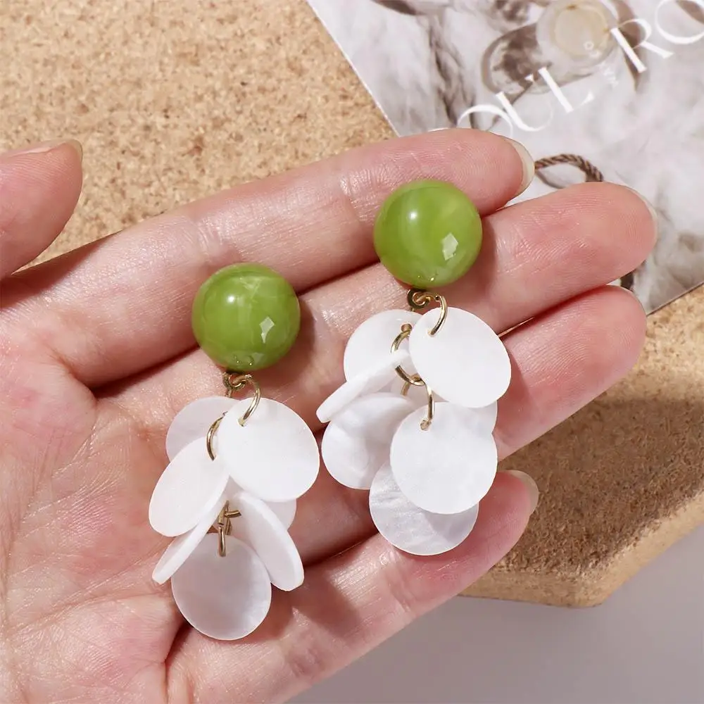 Summer Alloy Ear Accessories Acrylic Thin Wafers Tassel Earrings Korean Style Sweet Shell Ear Studs Spring Outing