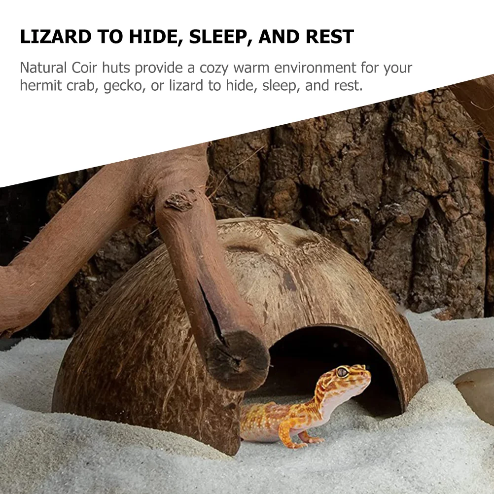 2 Pcs Coconut Hideout House Adorable Terrarium Decor Hermit Crab Tank Toy Animals Resin Adorable Reptile Hideout Cave