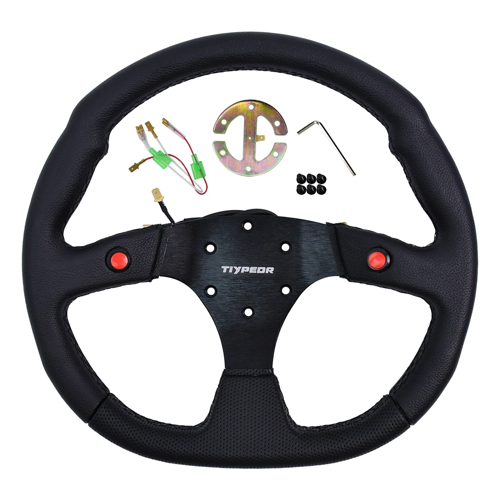 

Tiypeor 345mm D-shaped Leather Sports Steering Wheel Flat Simulator Car Gaming Steering Wheel Controlle for PC