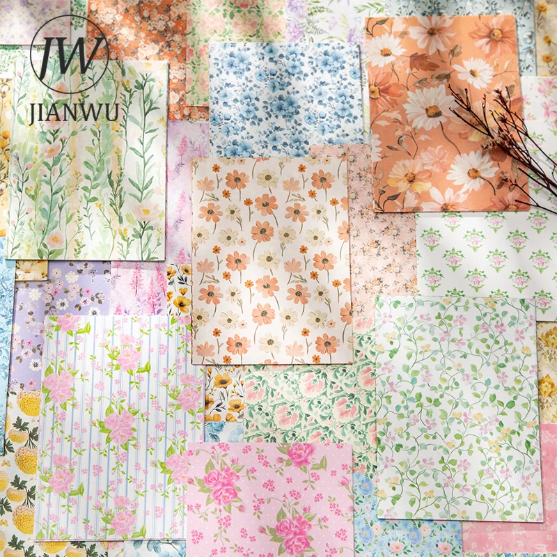 JIANWU Floral Notes Series Vintage Flower Pattern Landscape Collage Scrapbook Material Paper Creative Junk Journal Stationery