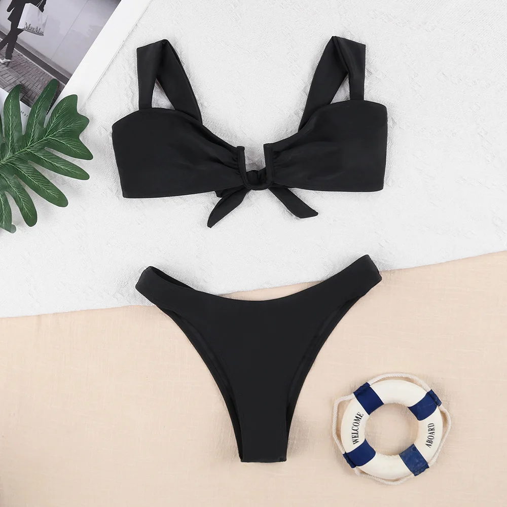 Bandeau Micro Bikini brasilia nischen Biquini grün gepolsterten Tanga Badeanzug Frauen High Cut Strand Badeanzug u Hals Bade bekleidung Sommer