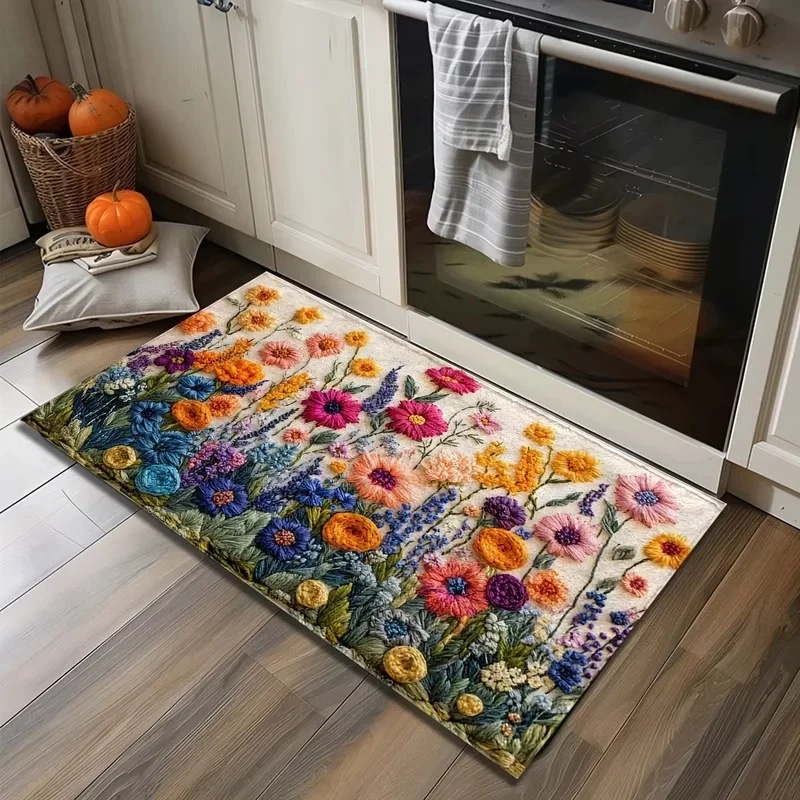 VIKAMA Retro Pastoral Style Kitchen Mat Soft Non-Slip Entran