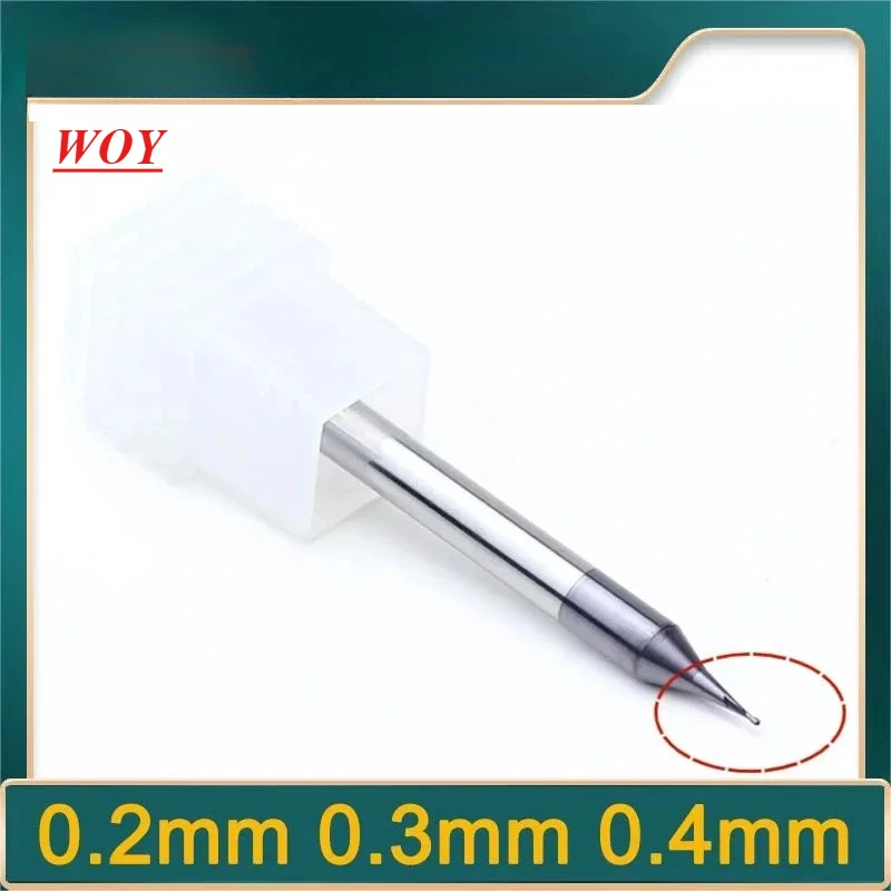 WOY 0.2mm 0.3mm 2 Flute HRC60 Micro Ball End Mill Tungsten Carbide Flat 4mm Shank Milling Cutter Mirco CNC Engraving  0.2-0.9mm