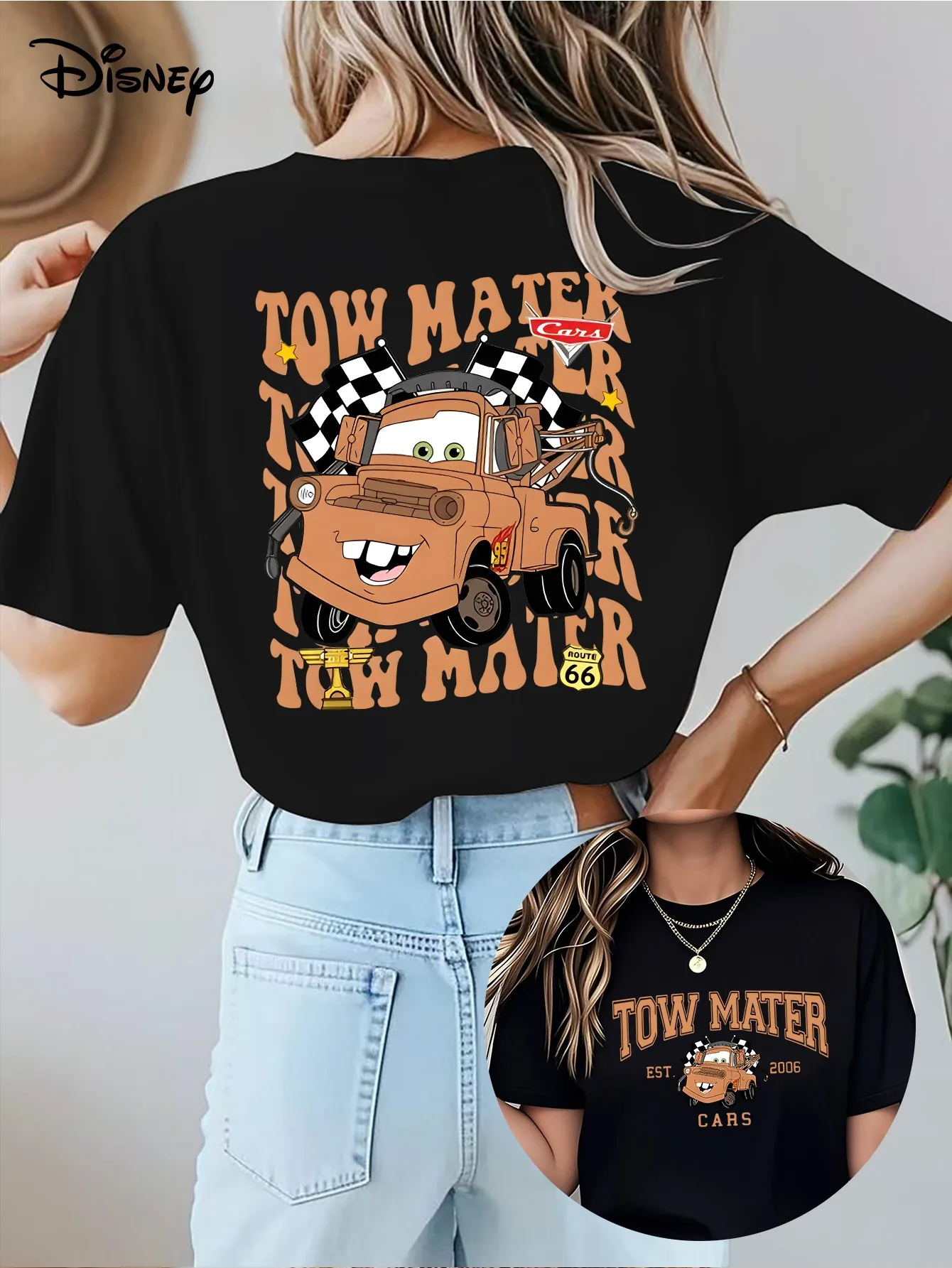 

Летняя футболка с двусторонним принтом Cars Tow Mater, футболка с короткими рукавами и рисунком для семейного отдыха