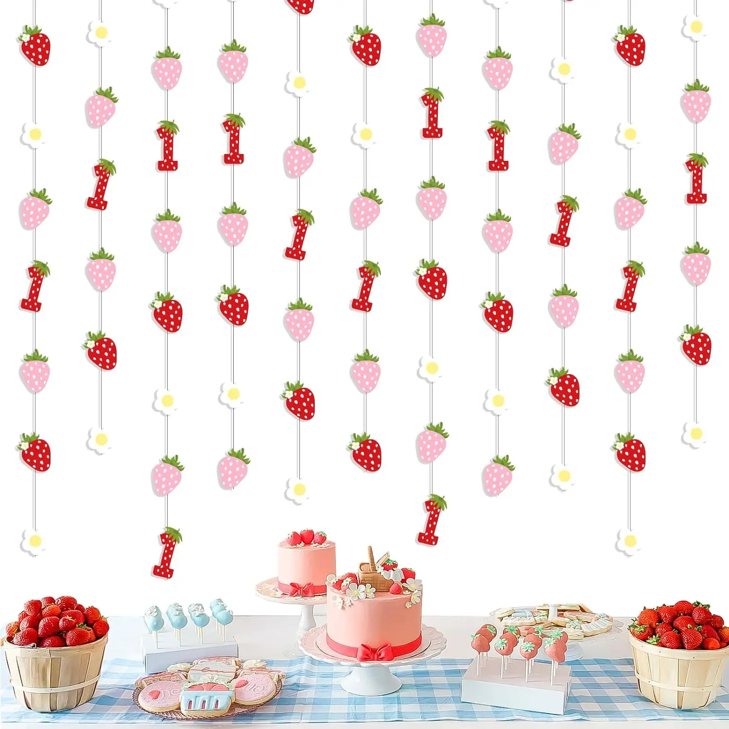 

Strawberry 1st Birthday Decor Party Streamers Hanging Banner Garland for Sweet One Birthday Party Berry Sweet 1st Birthday Party