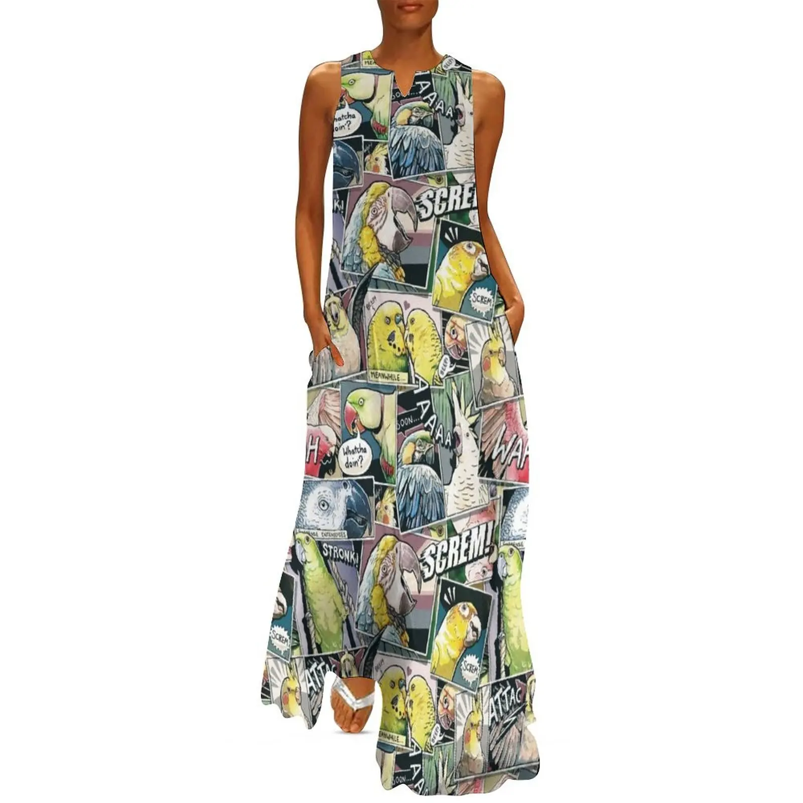 

Parrots Comic Style Long Dress birthday dress for women luxury 2025 evening dresses ladies beach outfits for women Dress