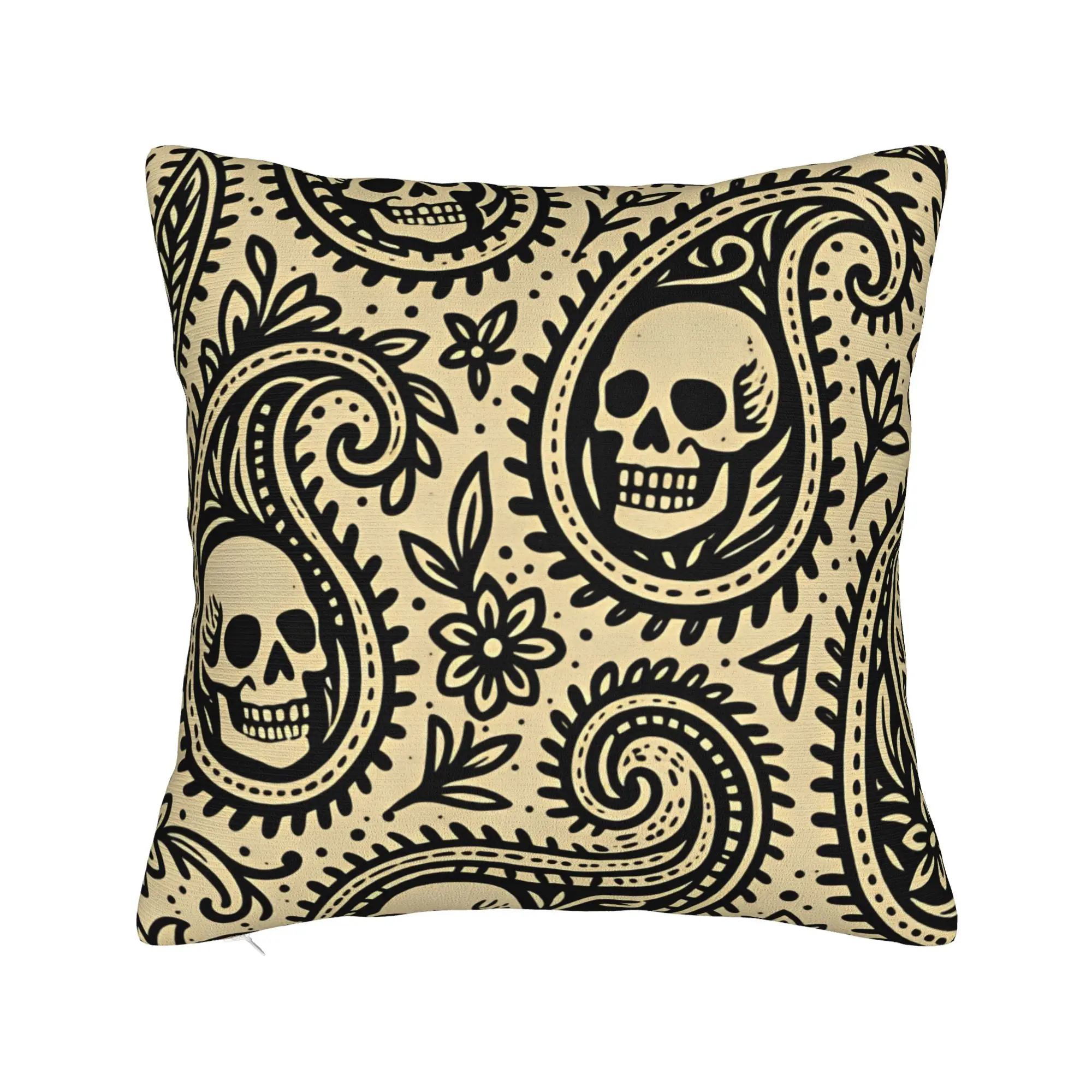 Pillow Cover Skull Paisley Vintage Seamless Pattern  Morden Pillow Case For Office Car Home Decor Pillowcases