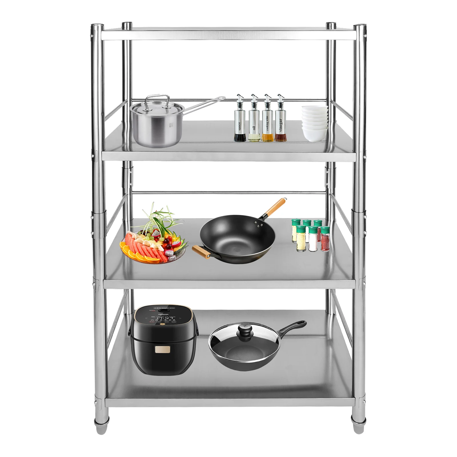 4 Tier Standing Shelf Units Stainless Steel Heavy Duty Storage Adjustable Storage Rack for Kitchen Garage Office Restaurant